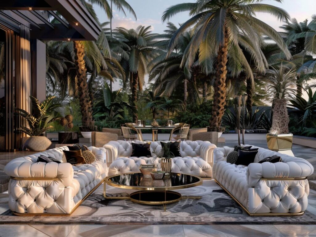 10 inspiracji na urządzenie tarasu z luksusowymi sofami w stylu glamour