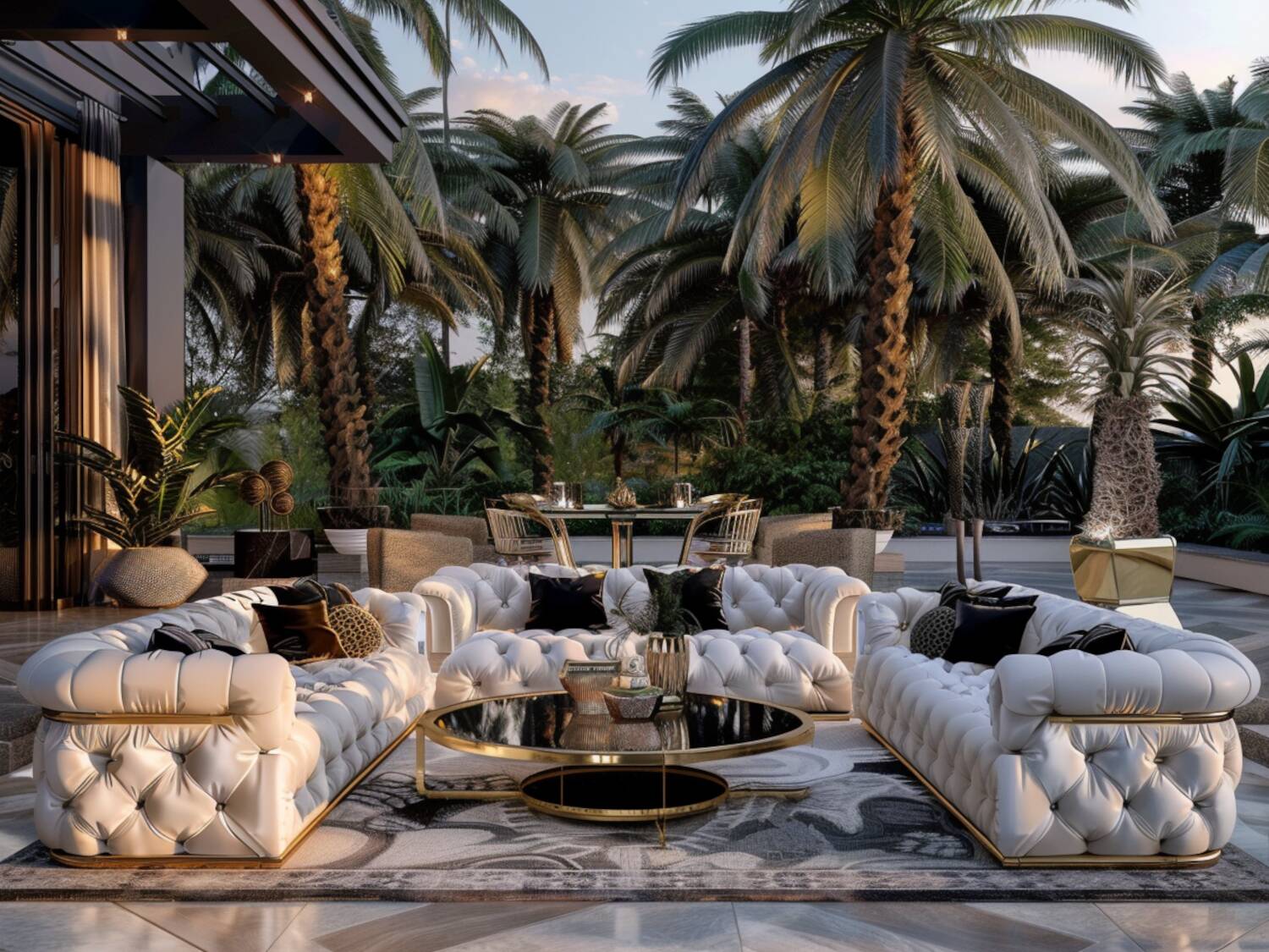10 inspiracji na urządzenie tarasu z luksusowymi sofami w stylu glamour