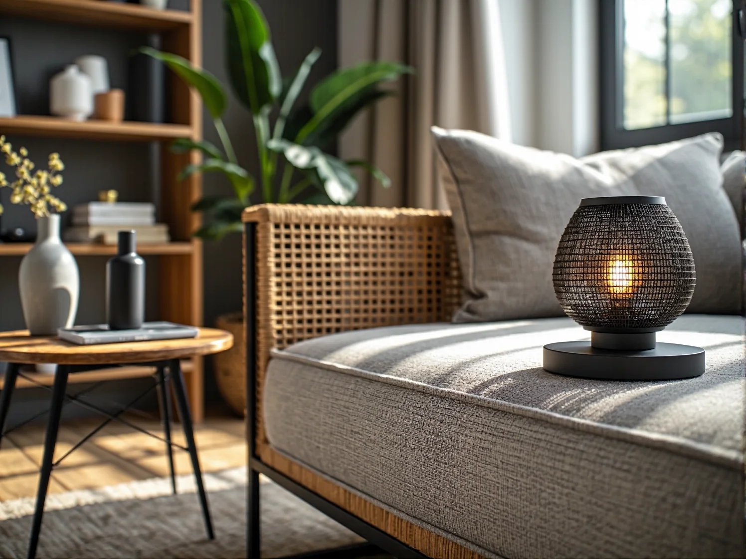 Aranżacja industrialnego tarasu z basenem i lampami solarnymi