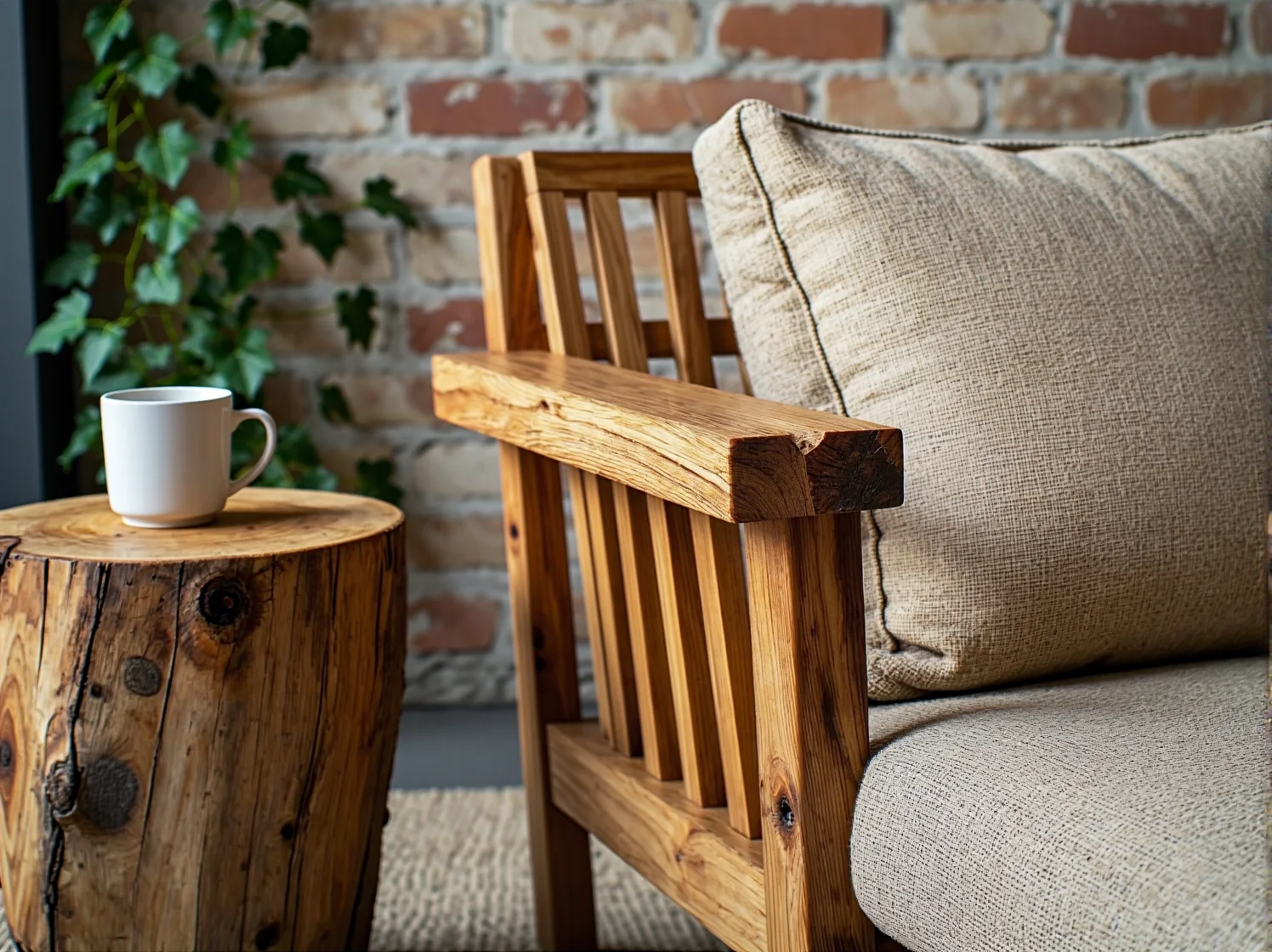 Nowoczesna aranżacja ogrodu z fotelami z rattanu i drewnianym stolikiem FSC