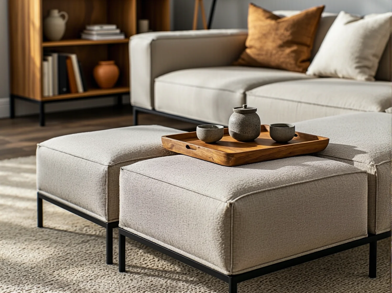 Ranking sof modułowych 2026: beżowy model łączący skandynawski komfort z japońskim stylem.