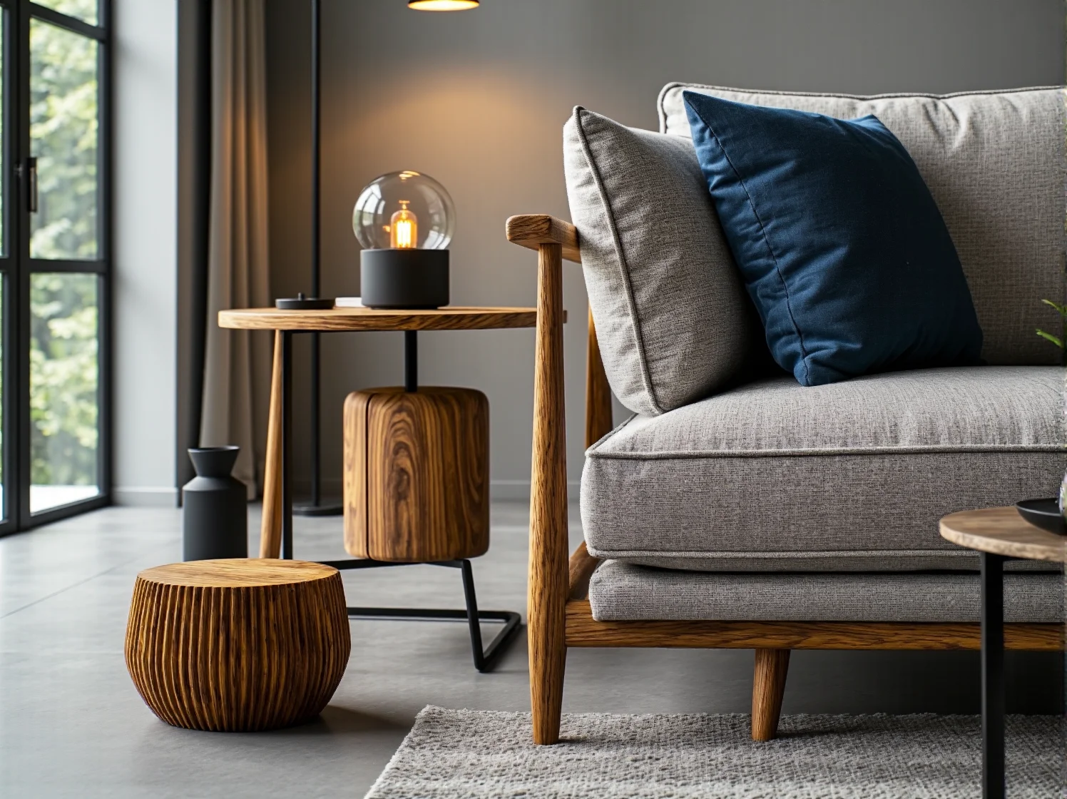 Zbliżenie na czarną matową lampę solarną w stylu loftowym