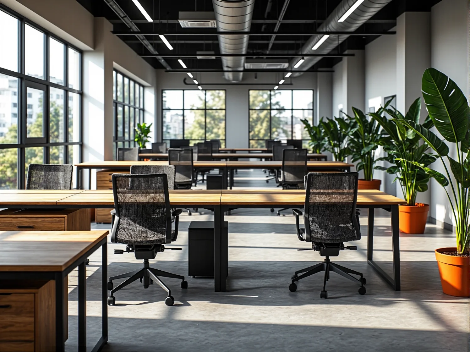 Biurko robocze w kolorze dębu na metalowej ramie