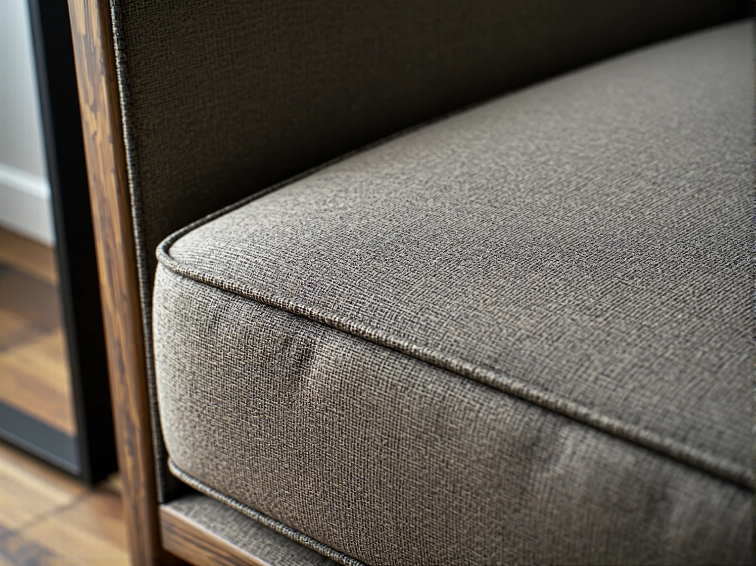 Tapicerowany fotel loftowy szary z drewnianą ramą