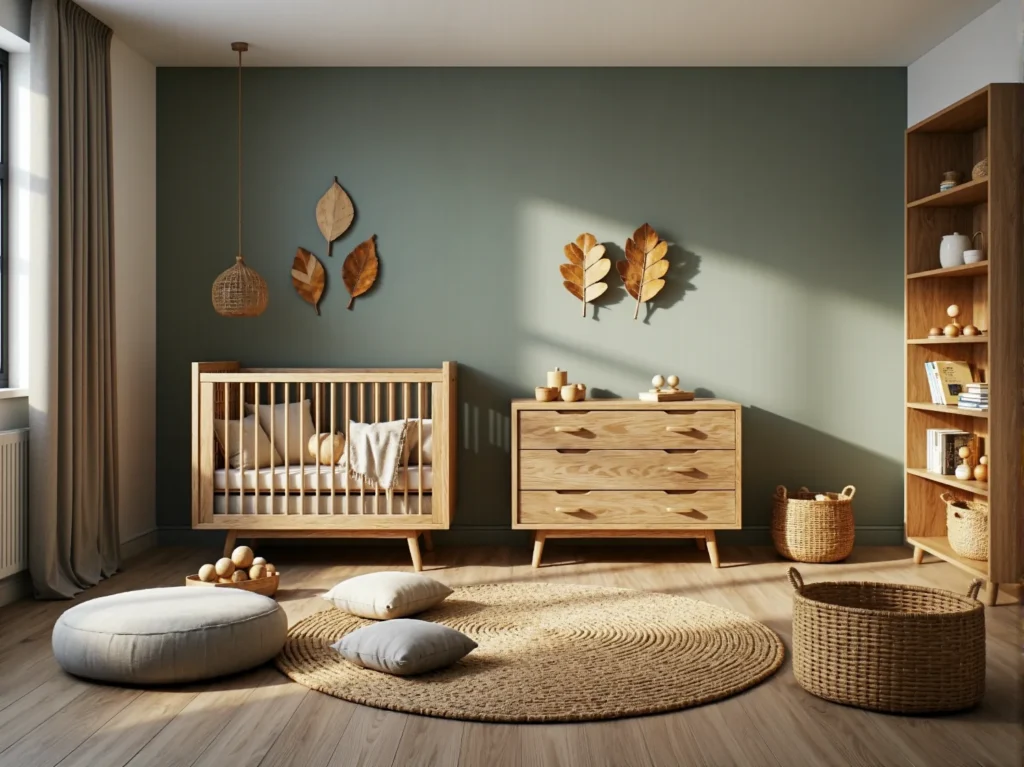 Drewniane łóżeczko niemowlęce z komodą w kolorze sosny