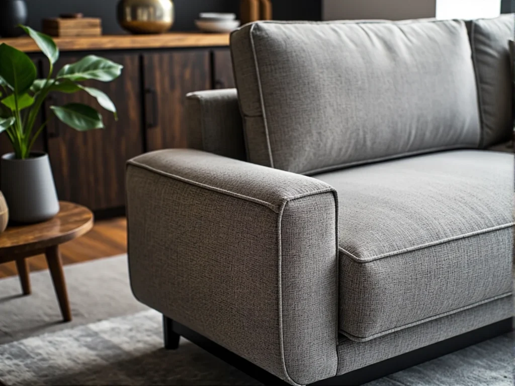 Nowoczesna sofa tapicerowana szara na metalowych nóżkach