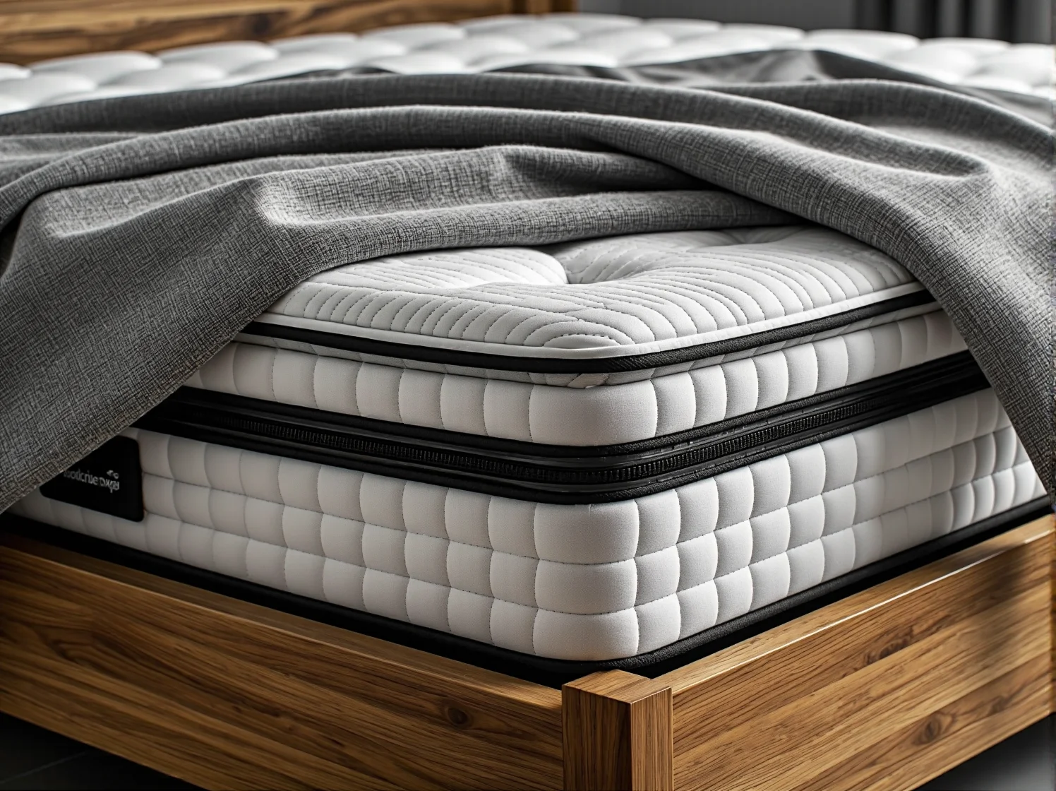 Mężczyzna dotykający powierzchni materaca termoelastycznego, demonstrując jego właściwości i wsparcie dla ciała.