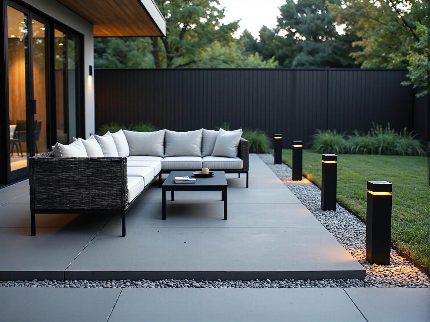 Narożnik ogrodowy rattanowy ciemnoszary z jasnymi poduszkami