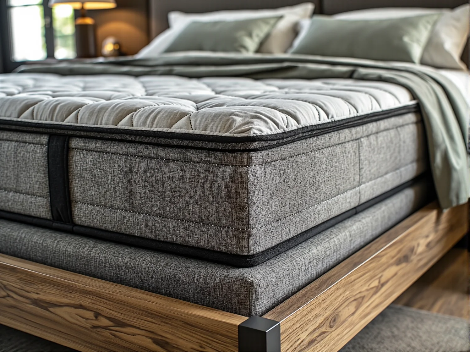 Komfortowe łóżko kontynentalne z topperem łagodzącym ból pleców i poprawiającym jakość wypoczynku.