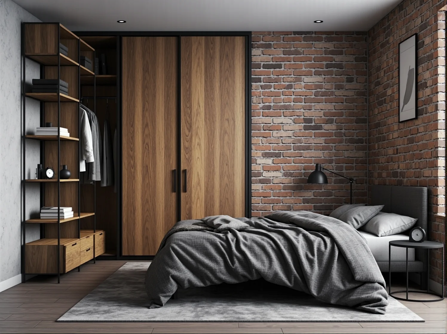 Trzydrzwiowa szafa garderobiana dąb craft z czarnymi ramami