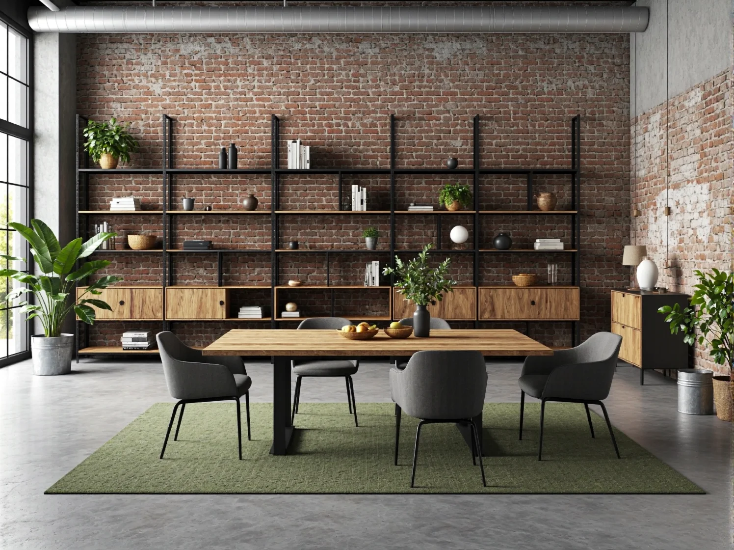 Drewniany stół jadalniany dębowy z szarymi fotelami