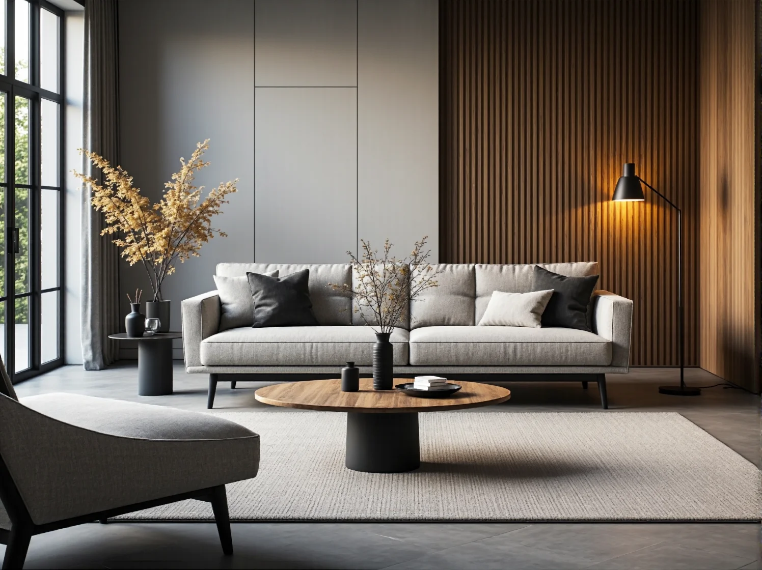 Nowoczesna sofa trzyosobowa jasnoszara na czarnych nóżkach