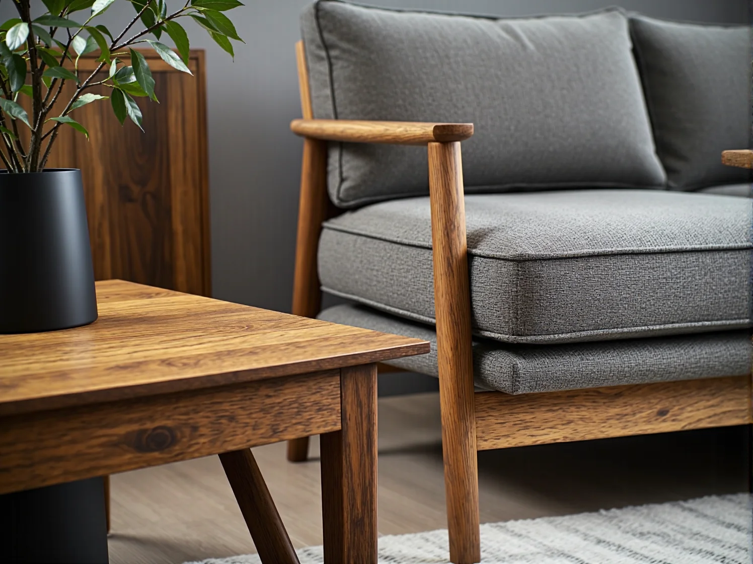 Wysoka, łukowa lampa stojąca nad kanapą, idealna jako główne oświetlenie w przestrzeni rekreacyjnej.