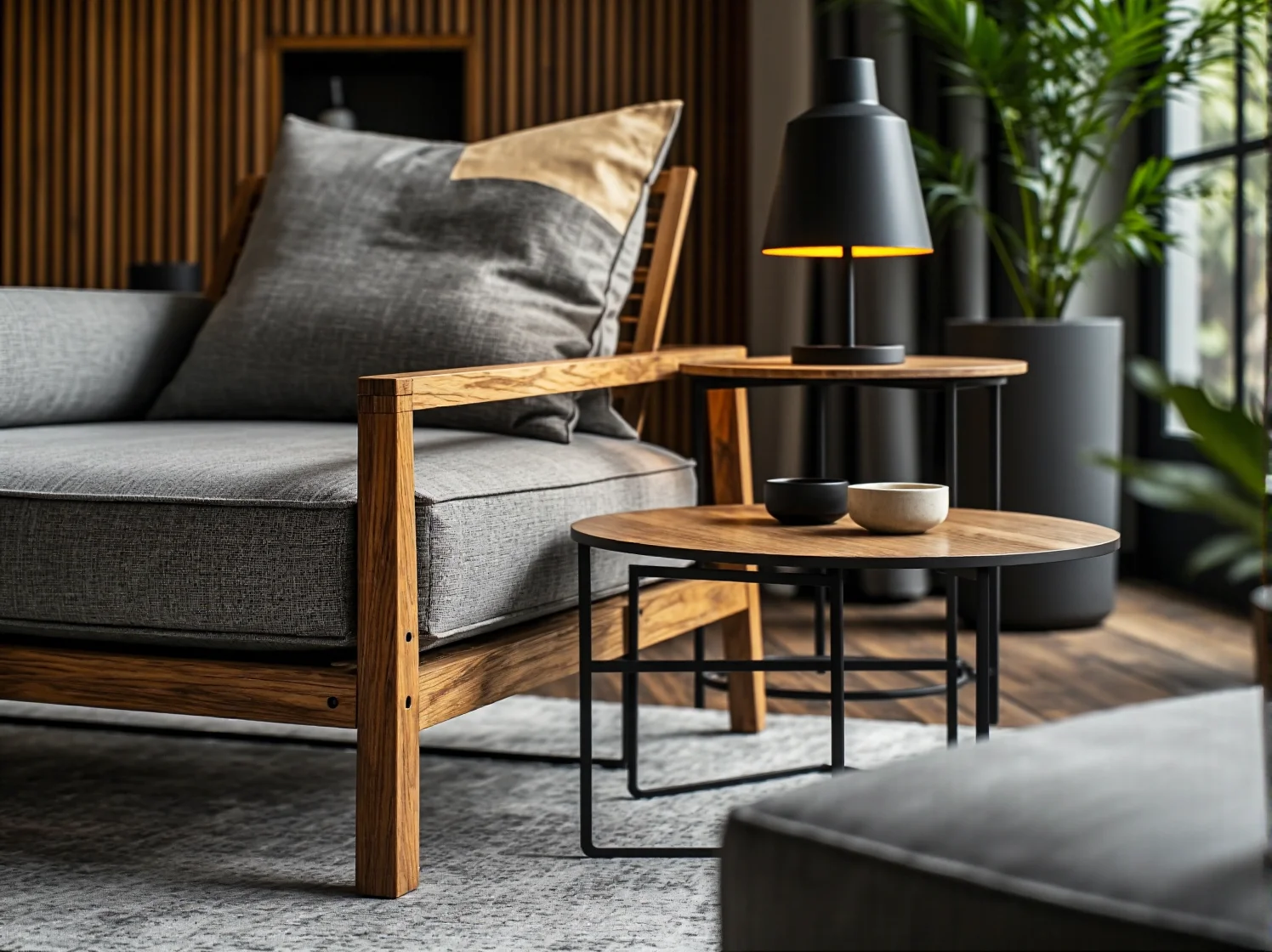 Drewniana ścieżka w ogrodzie podświetlona przez energooszczędne, minimalistyczne lampy.