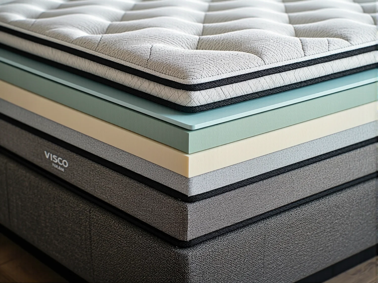 Zbliżenie na piankę termoelastyczną materaca, która reaguje na ciepło i nacisk, wspierając zdrowy i komfortowy sen.