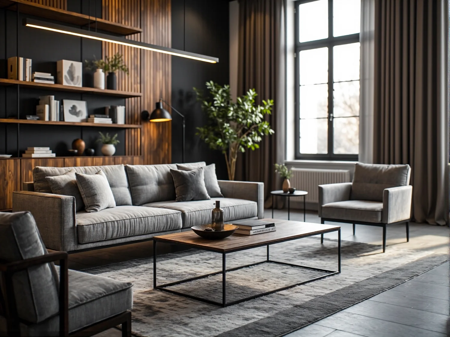 Nowoczesna sofa trzyosobowa szara z poduszkami dekoracyjnymi