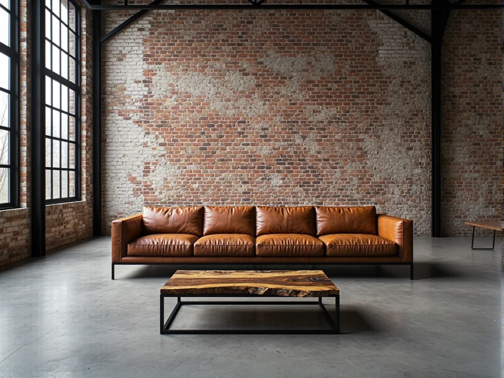 Brązowa sofa skórzana trzyosobowa na metalowych nogach