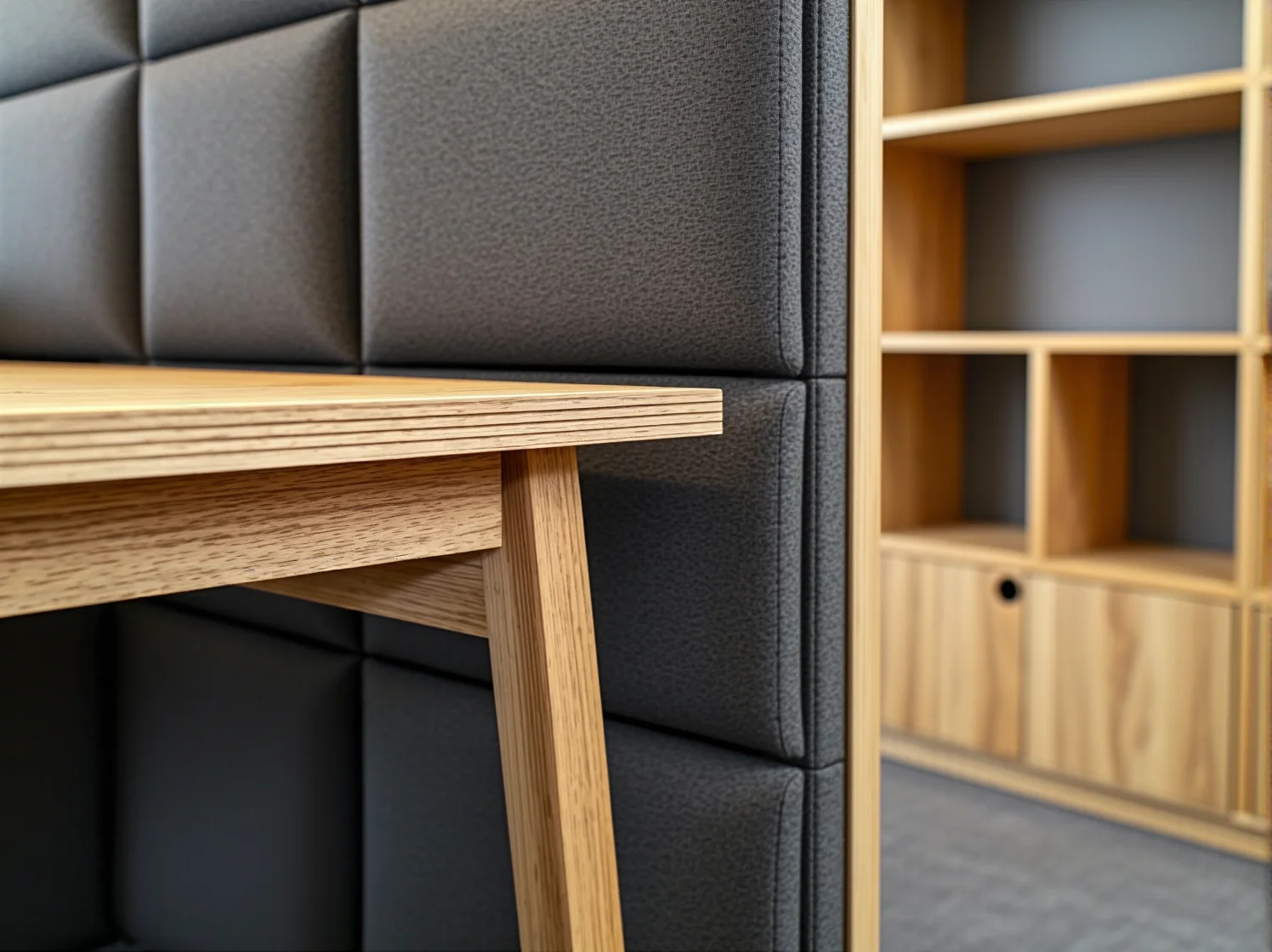 Strefa relaksu w coworkingu z meblami z recyklingu i naturalną roślinnością.