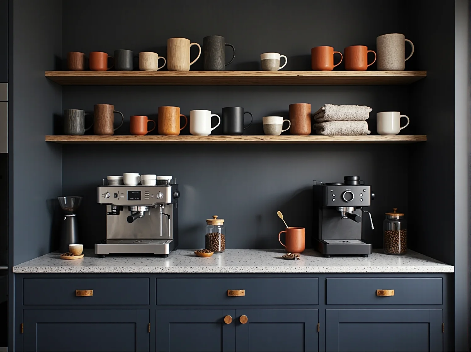 Systemy przechowywania w kuchni: cargo i wysuwane półki w szafkach narożnych ułatwiające organizację.