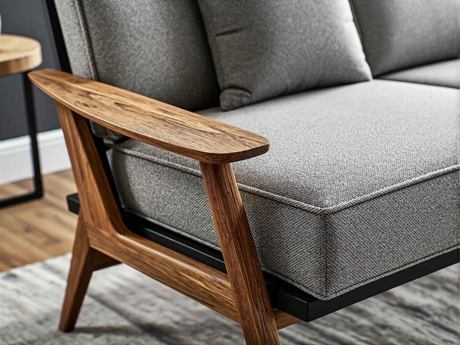 Zbliżenie na hydrofobową tkaninę narożnika, która skutecznie chroni mebel przed rozlanymi płynami.