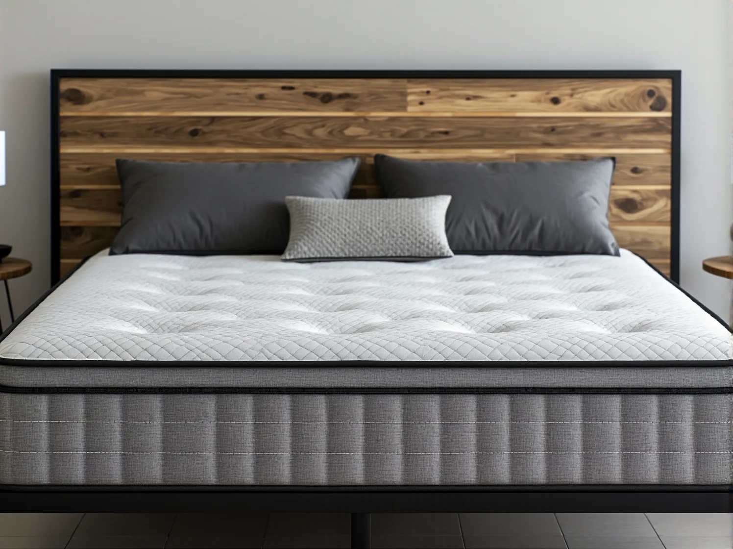 Mężczyzna śpiący na komfortowym materacu hybrydowym, który wspiera prawidłową pozycję kręgosłupa.