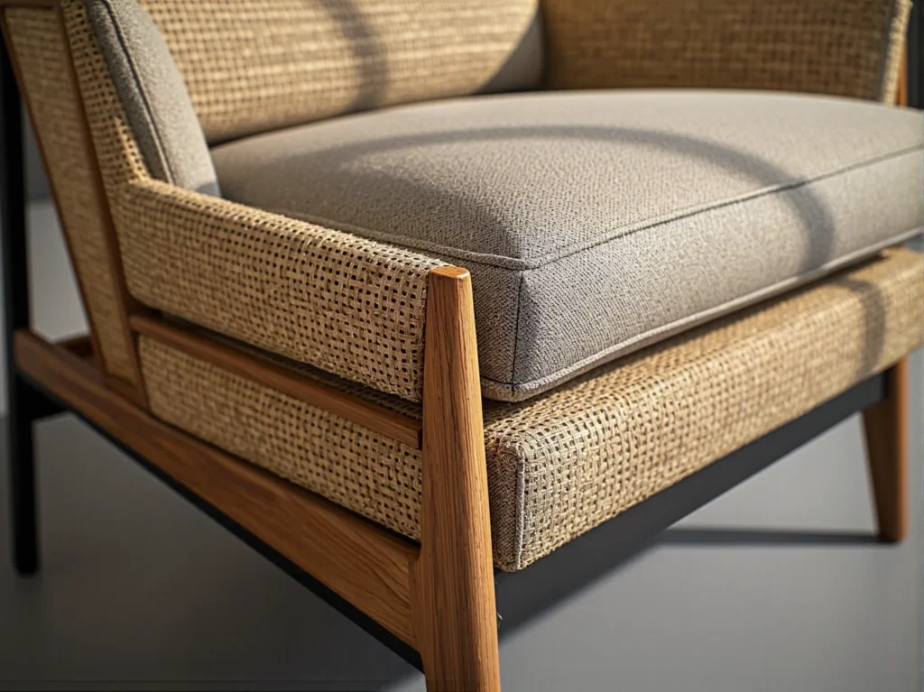 Fotel wypoczynkowy z rattanowym plecionkiem na dębowej ramie